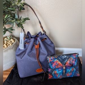 Dooney & Bourke Canvas/Leather Bag in MIDNIGHT Blue + Cosmetic Bag Nwt!